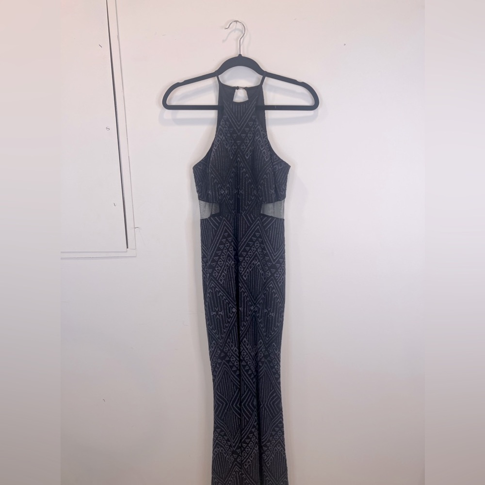 Dear Moon Floor Length Evening Gown with Mesh Cutouts